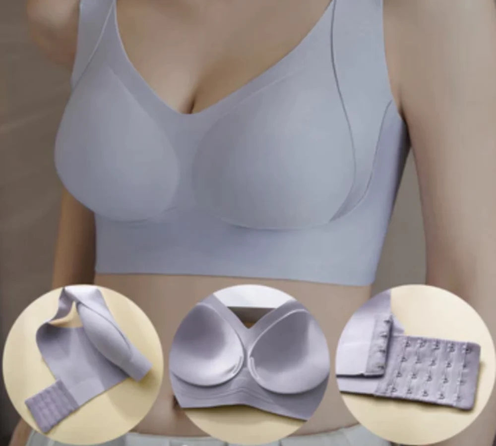 Women Daily Comfort Wireless Shaper Bra Sexy Bright Silk Decoration  Lingerie Female Removable Pad Underwear S-4XL C06